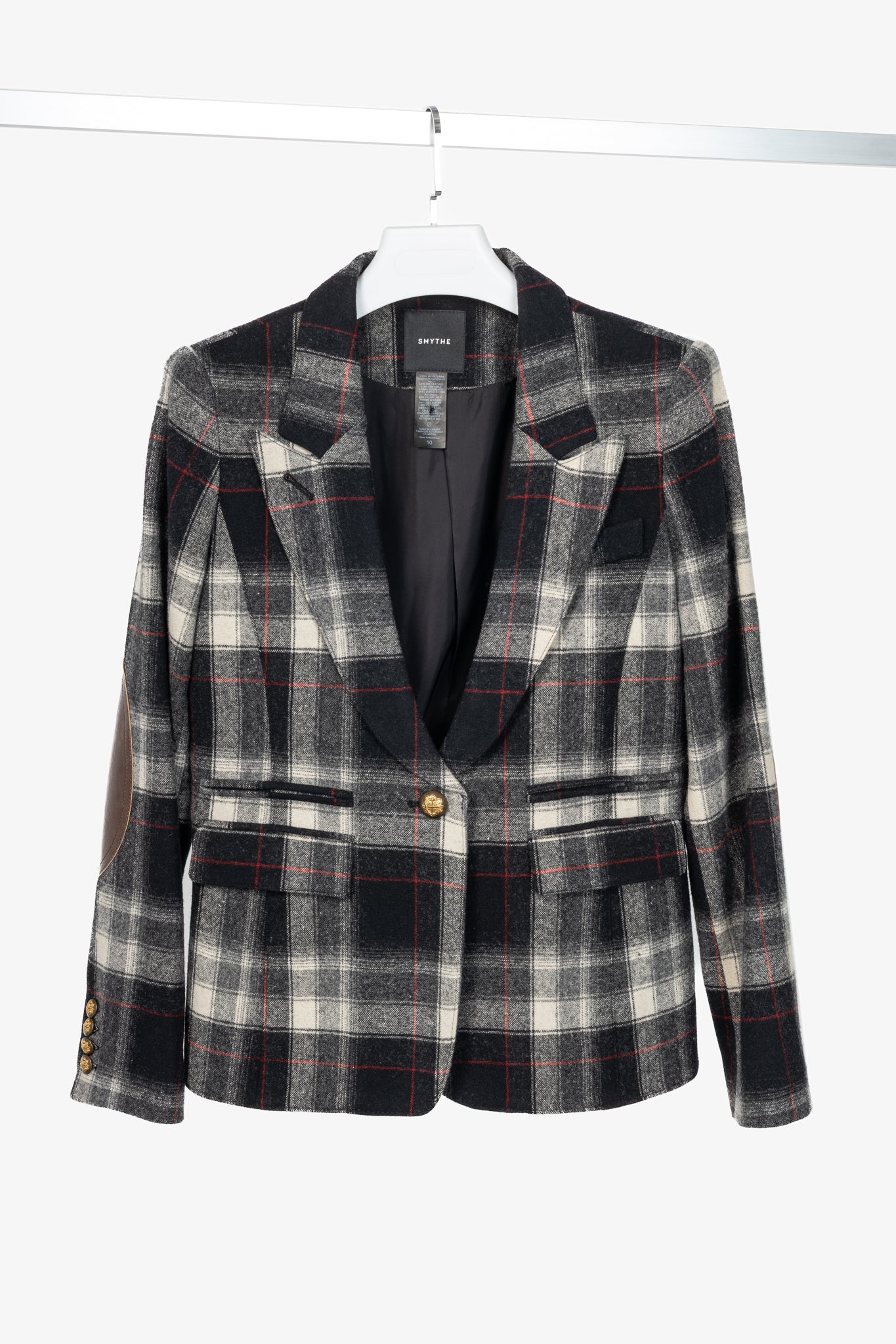 Smythe Grey Plaid Wool-Flannel Peaked Lapel Blazer