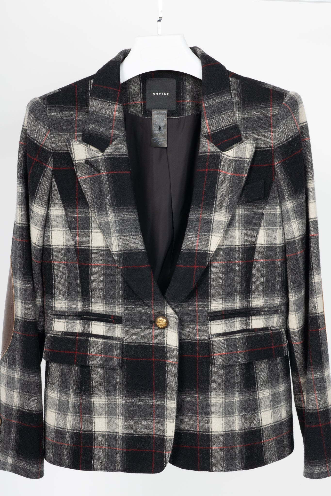 Smythe Grey Plaid Wool-Flannel Peaked Lapel Blazer