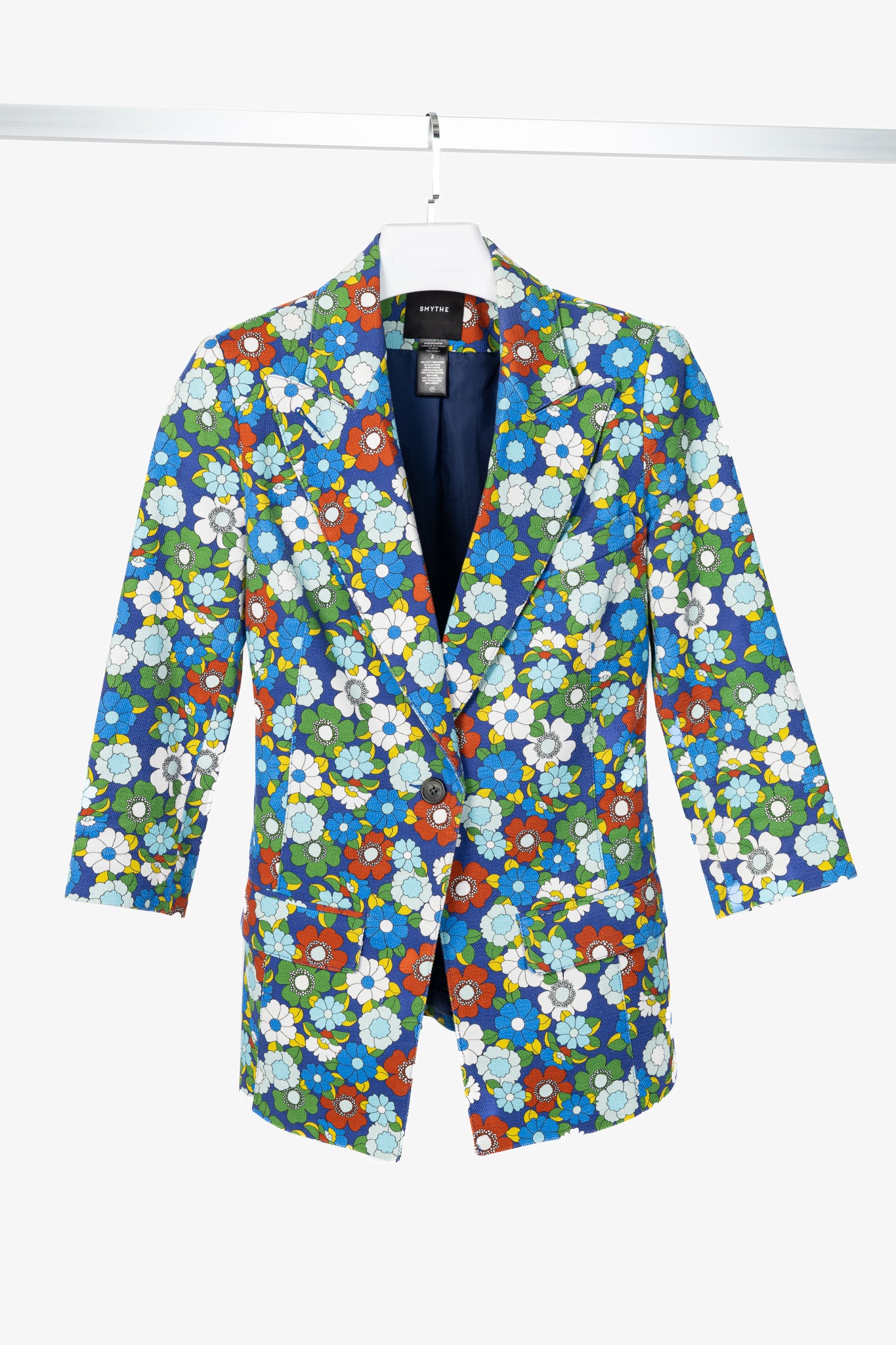 Smythe Cobalt Floral Cotton Three-Quarter-Sleeve Blazer