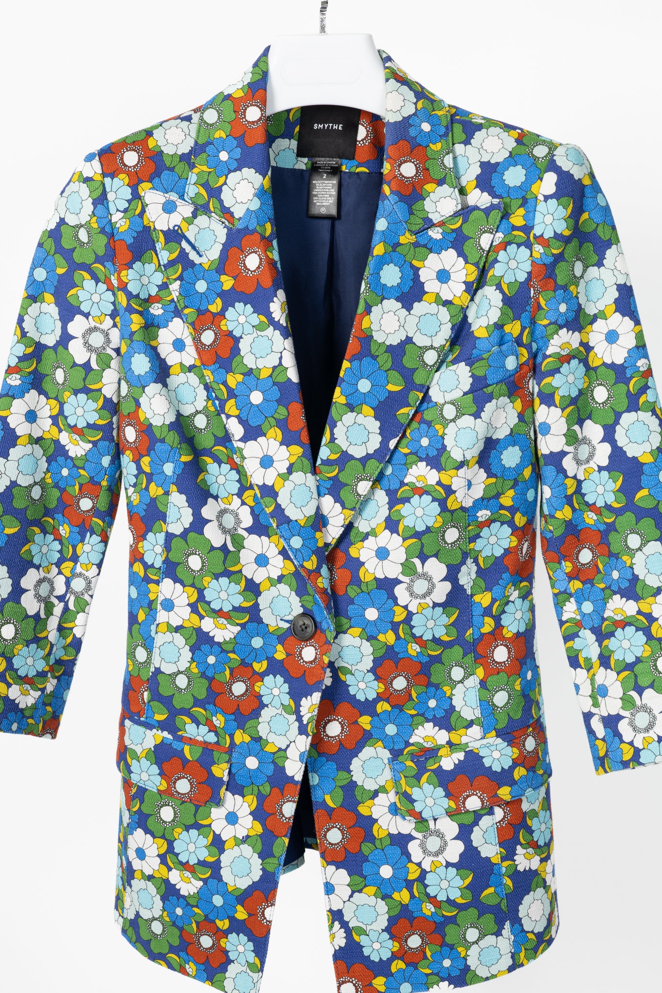 Smythe Cobalt Floral Cotton Three-Quarter-Sleeve Blazer
