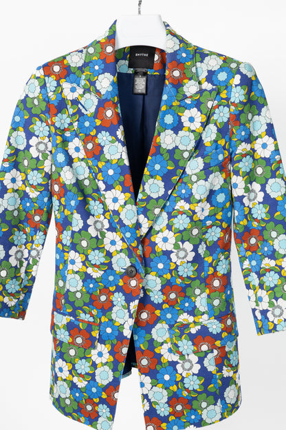 Smythe Cobalt Floral Cotton Three-Quarter-Sleeve Blazer
