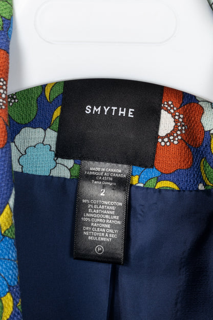 Smythe Cobalt Floral Cotton Three-Quarter-Sleeve Blazer