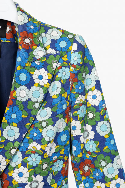 Smythe Cobalt Floral Cotton Three-Quarter-Sleeve Blazer
