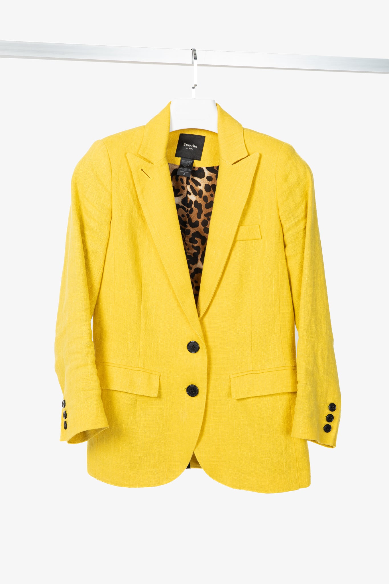 Smythe Boy Dandelion Linen Leopard-Lining Single-Breasted Blazer