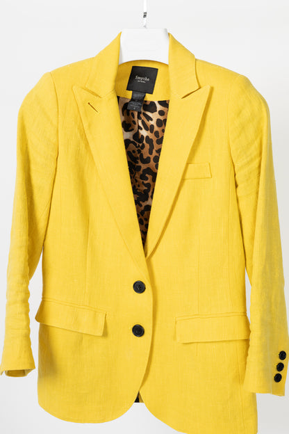 Smythe Boy Dandelion Linen Leopard-Lining Single-Breasted Blazer