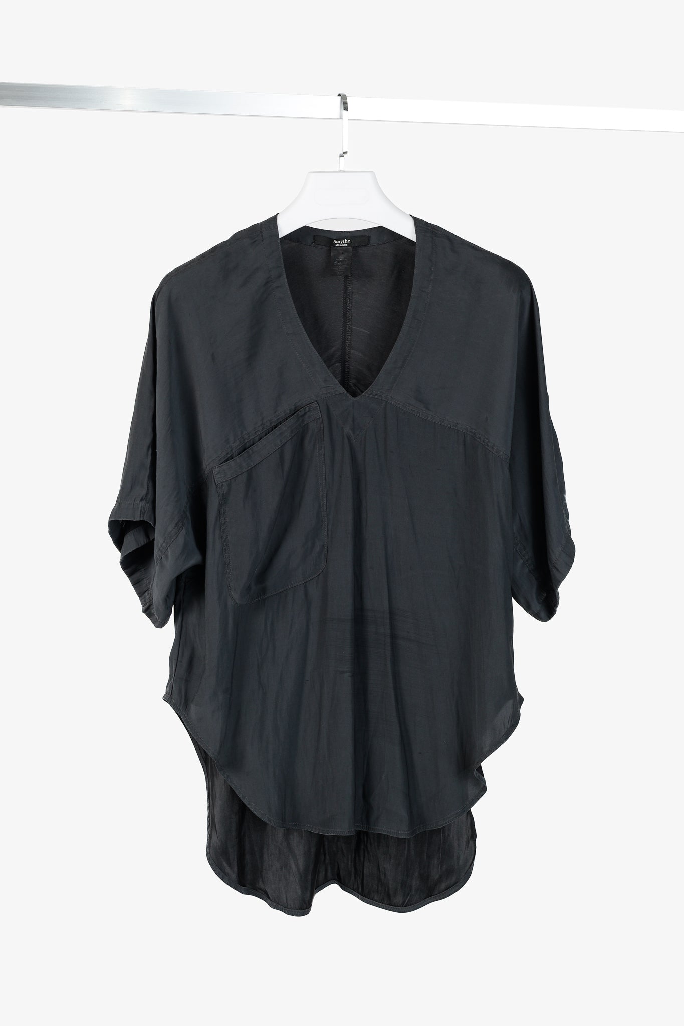 Smythe Grey Matte-Satin Pocket V-Neck Scrubs Top