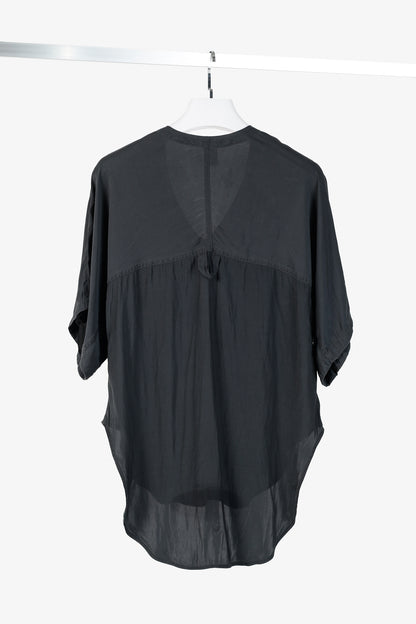 Smythe Grey Matte-Satin Pocket V-Neck Scrubs Top