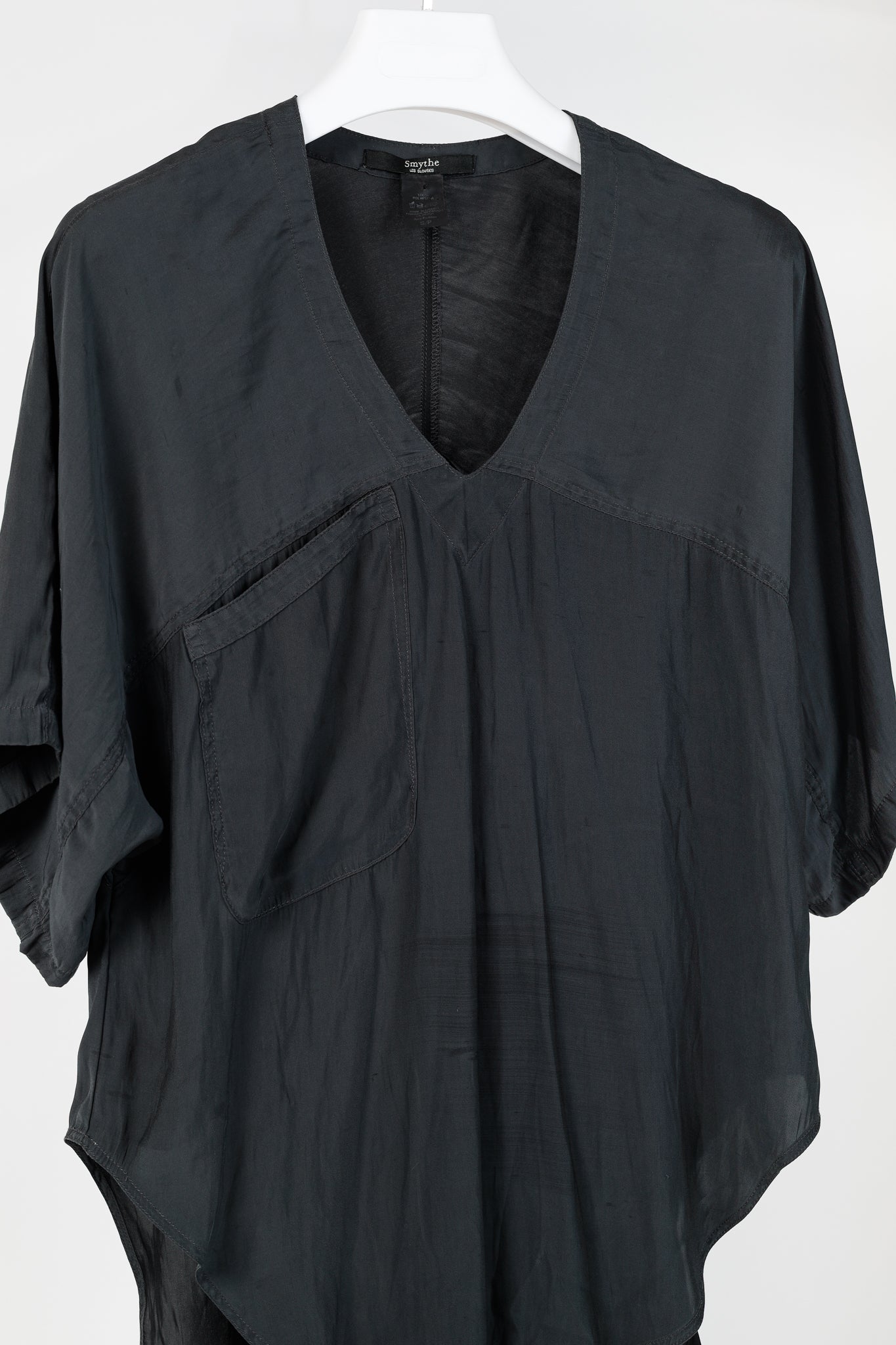 Smythe Grey Matte-Satin Pocket V-Neck Scrubs Top