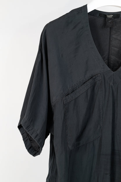 Smythe Grey Matte-Satin Pocket V-Neck Scrubs Top