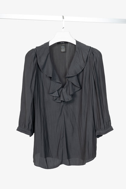 Smythe Carbon Matte-Satin Over-The-Head Ruffle Blouse