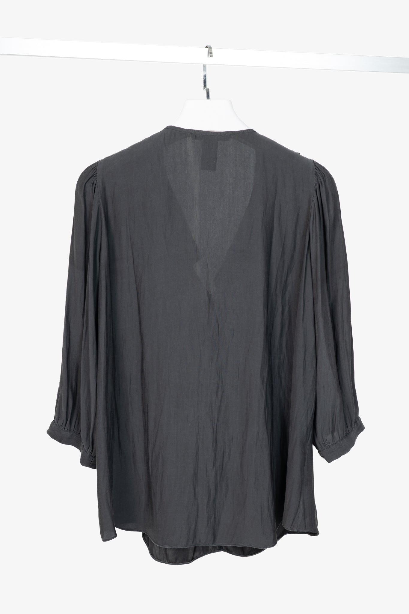Smythe Carbon Matte-Satin Over-The-Head Ruffle Blouse