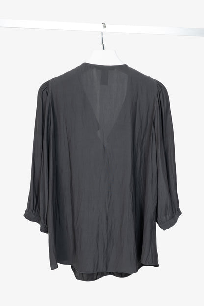 Smythe Carbon Matte-Satin Over-The-Head Ruffle Blouse