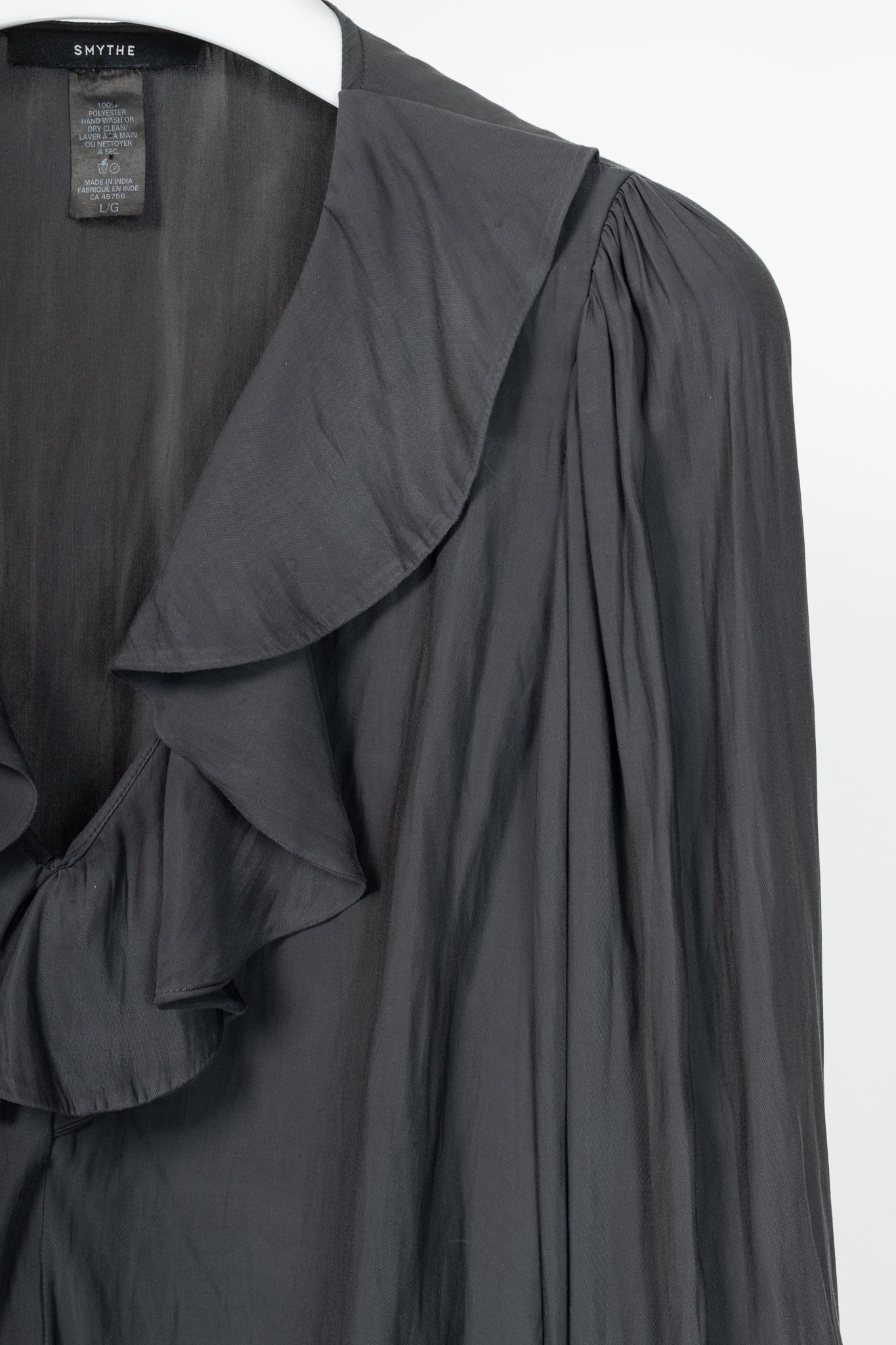 Smythe Carbon Matte-Satin Over-The-Head Ruffle Blouse