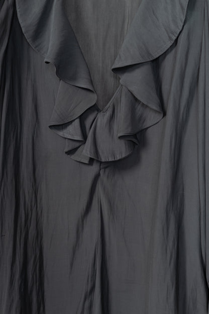 Smythe Carbon Matte-Satin Over-The-Head Ruffle Blouse
