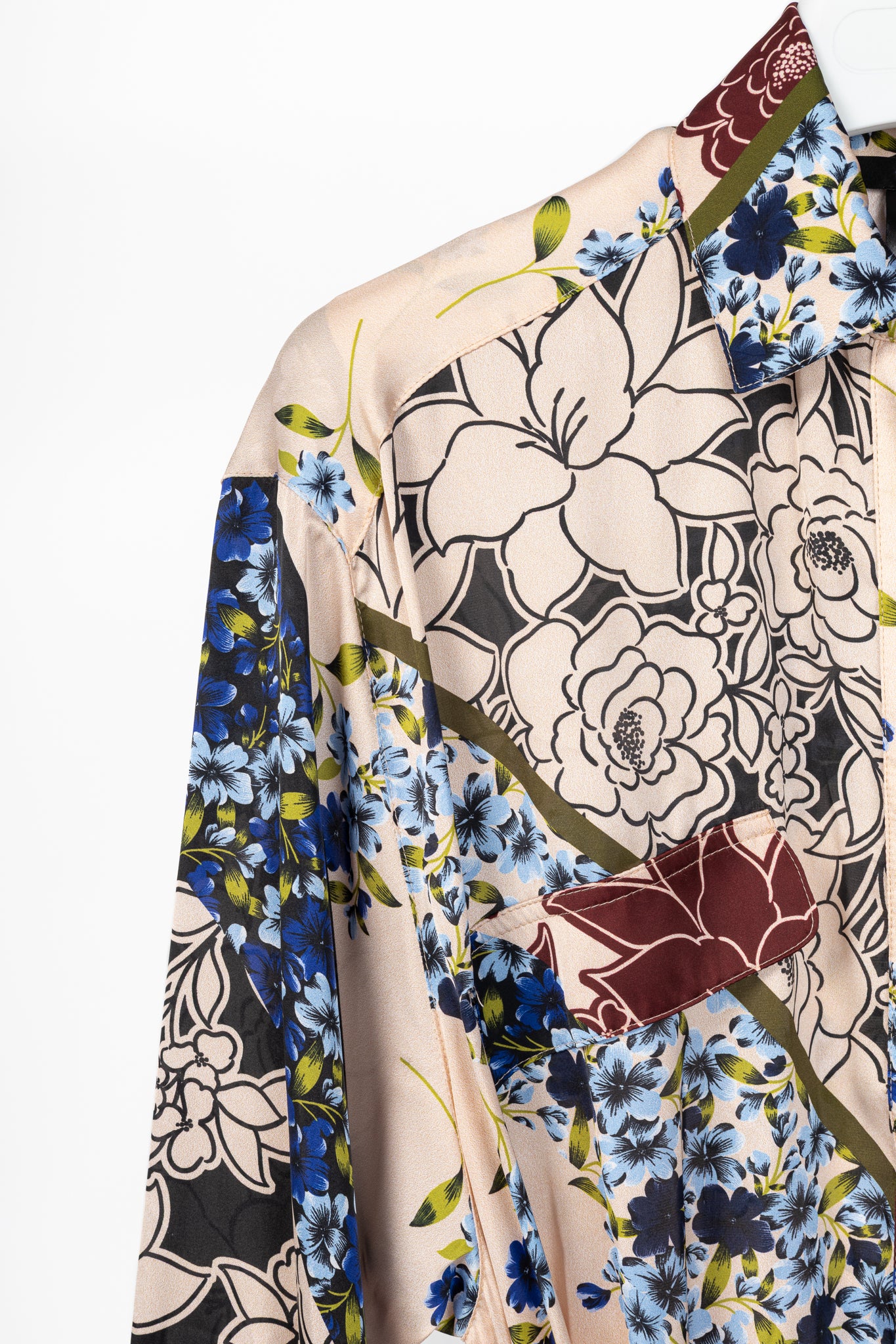 Smythe Multi Scarf Floral Print Belted Satin Shirt Dress