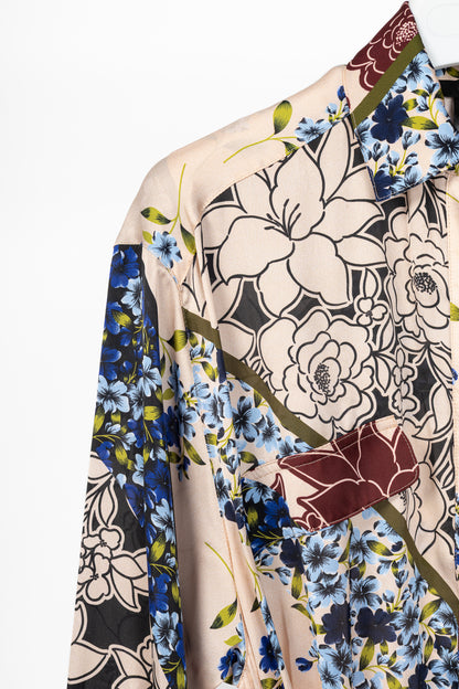 Smythe Multi Scarf Floral Print Belted Satin Shirt Dress