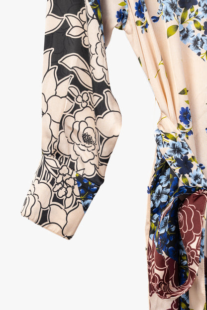 Smythe Multi Scarf Floral Print Belted Satin Shirt Dress