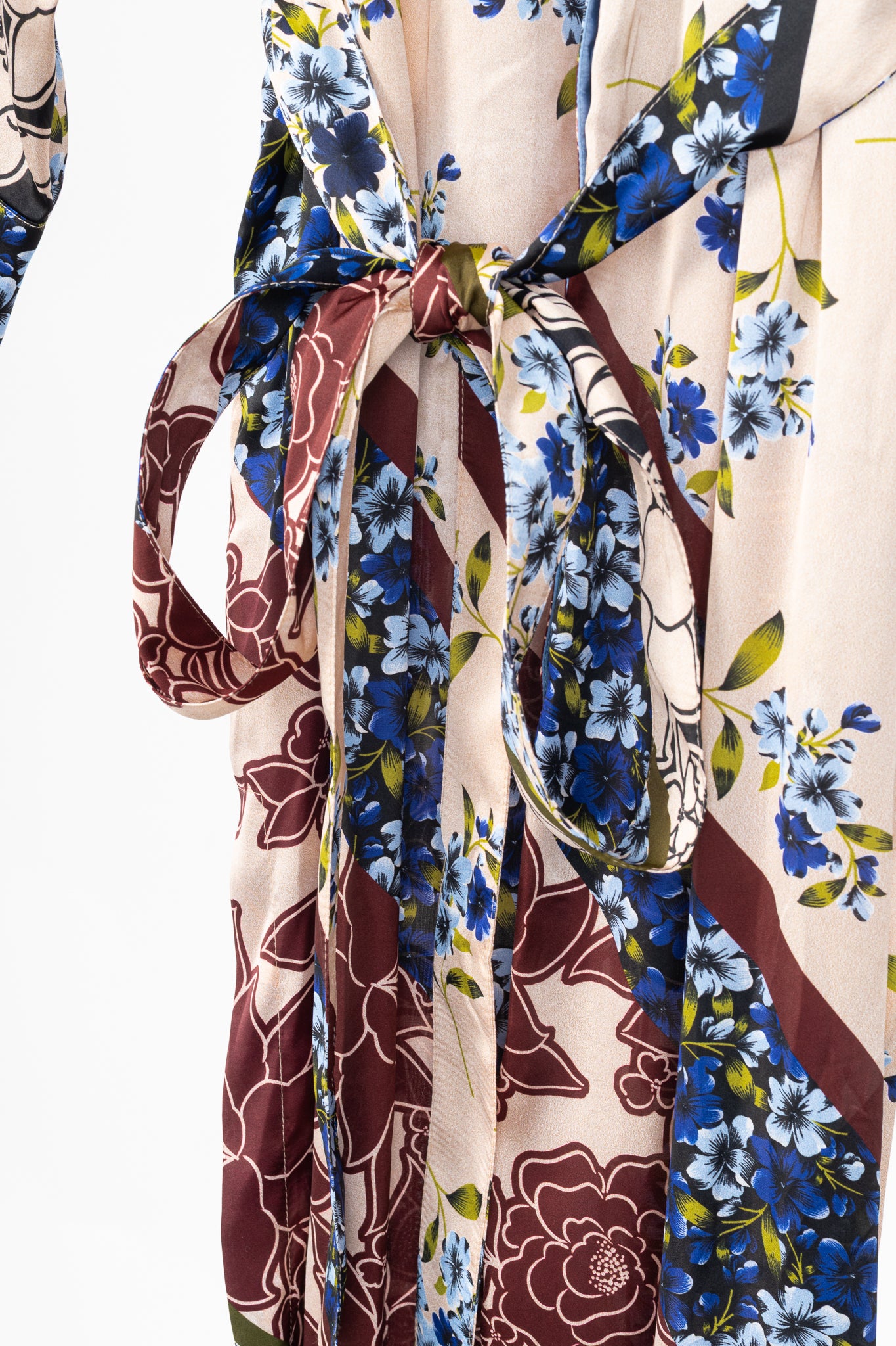 Smythe Multi Scarf Floral Print Belted Satin Shirt Dress