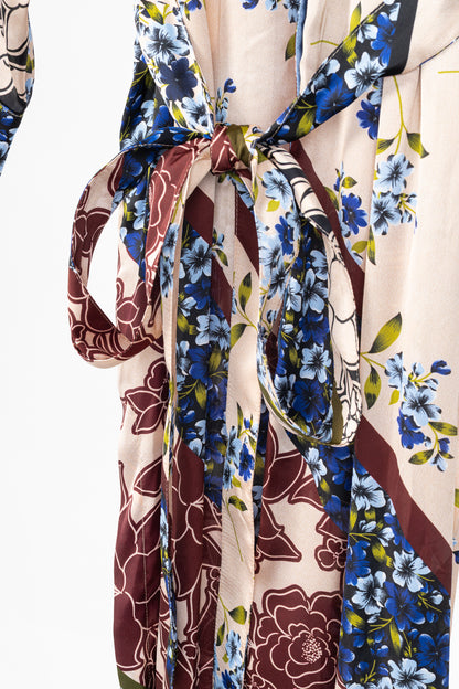 Smythe Multi Scarf Floral Print Belted Satin Shirt Dress