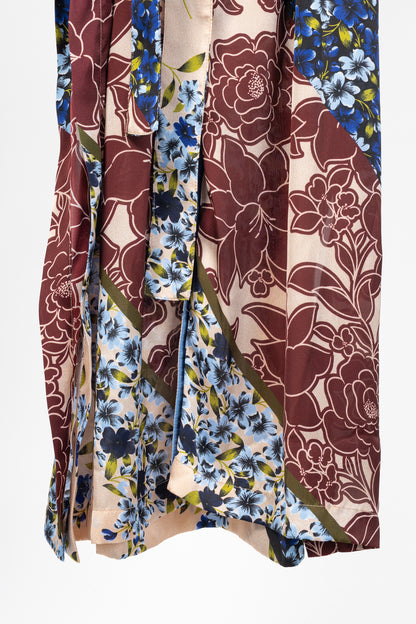 Smythe Multi Scarf Floral Print Belted Satin Shirt Dress