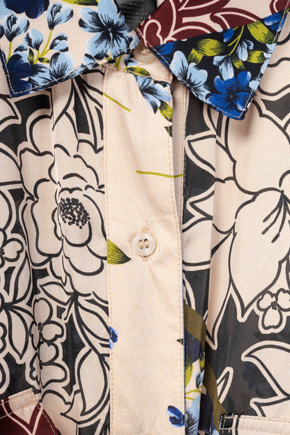 Smythe Multi Scarf Floral Print Belted Satin Shirt Dress