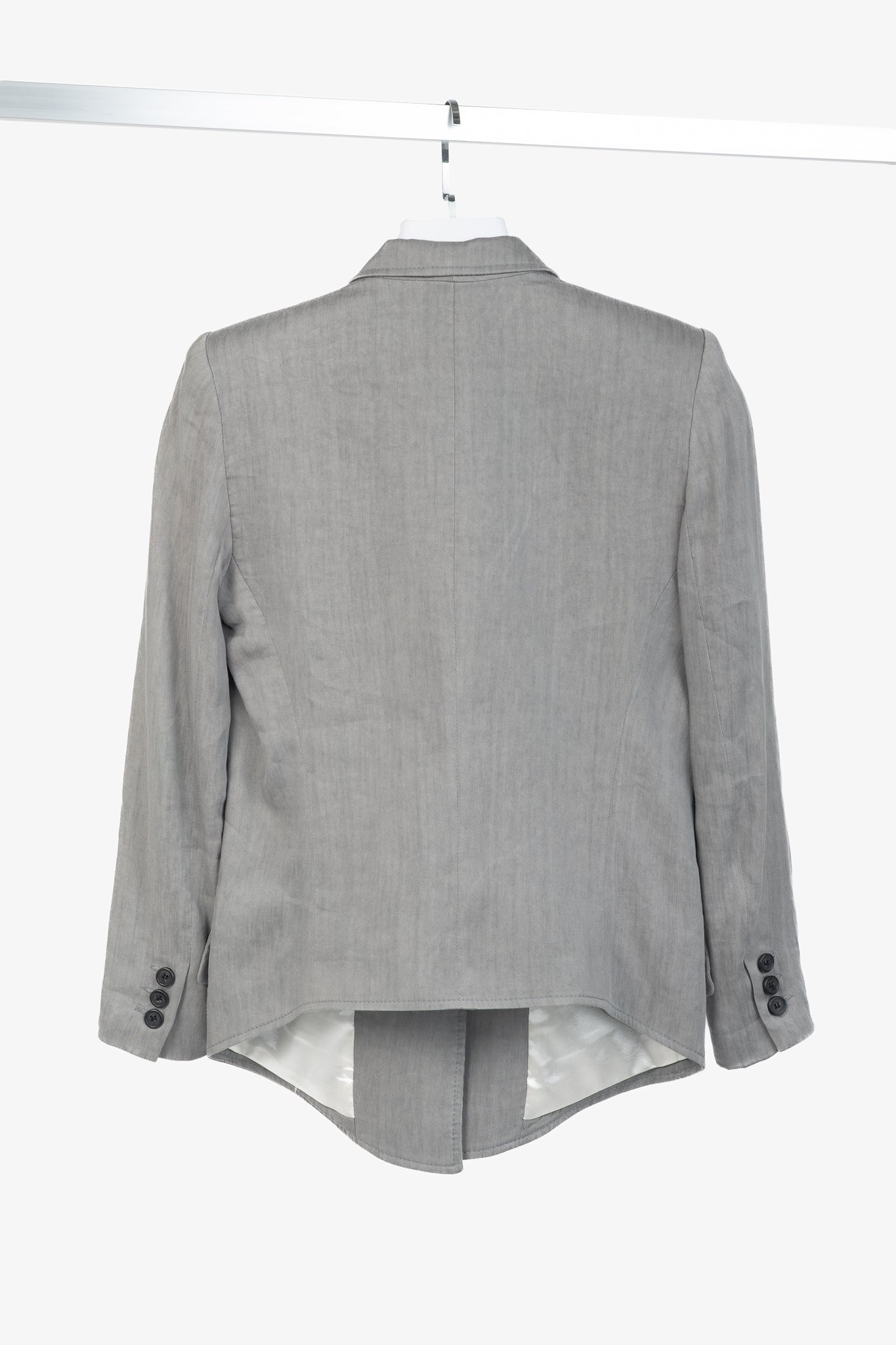 Smythe Sharp Shoulder Grey Linen-Blend 3/4-Sleeve Blazer