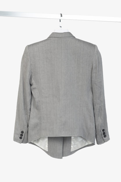 Smythe Sharp Shoulder Grey Linen-Blend 3/4-Sleeve Blazer