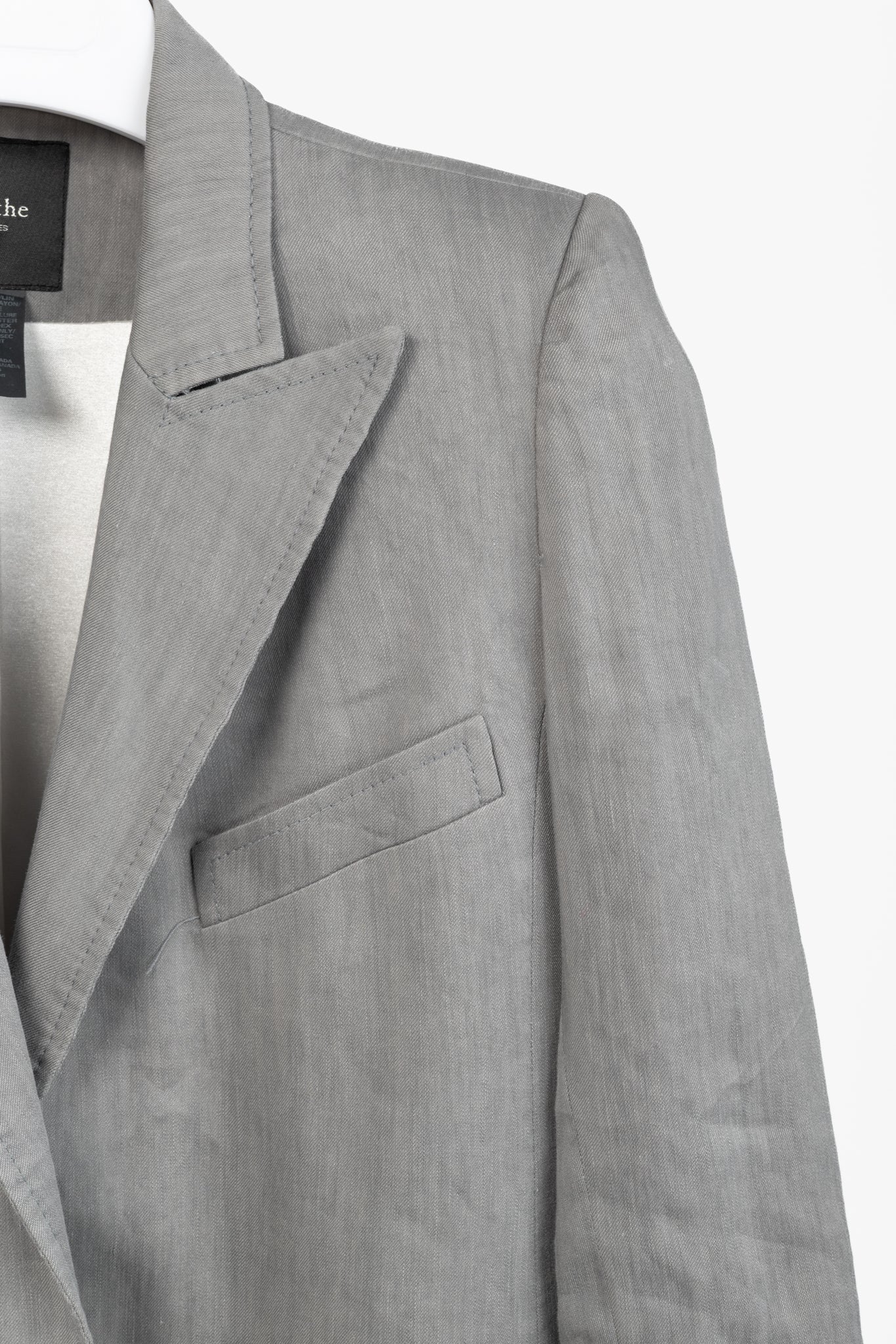 Smythe Sharp Shoulder Grey Linen-Blend 3/4-Sleeve Blazer