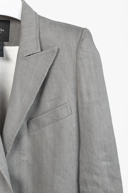 Smythe Sharp Shoulder Grey Linen-Blend 3/4-Sleeve Blazer