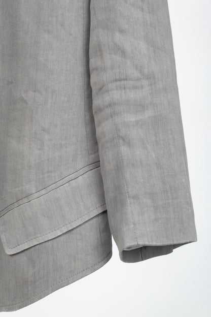 Smythe Sharp Shoulder Grey Linen-Blend 3/4-Sleeve Blazer