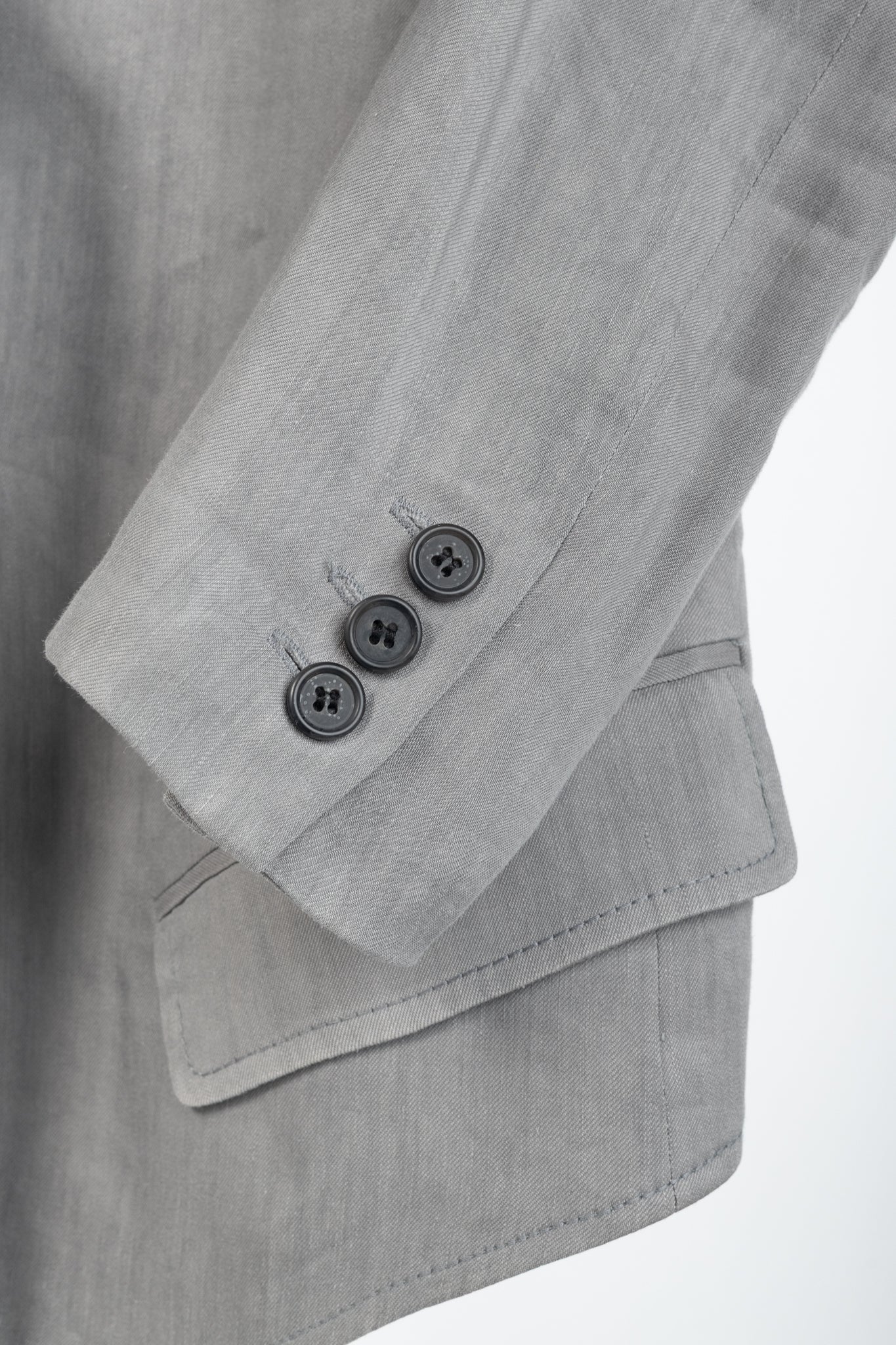Smythe Sharp Shoulder Grey Linen-Blend 3/4-Sleeve Blazer