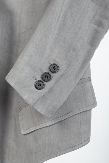 Smythe Sharp Shoulder Grey Linen-Blend 3/4-Sleeve Blazer