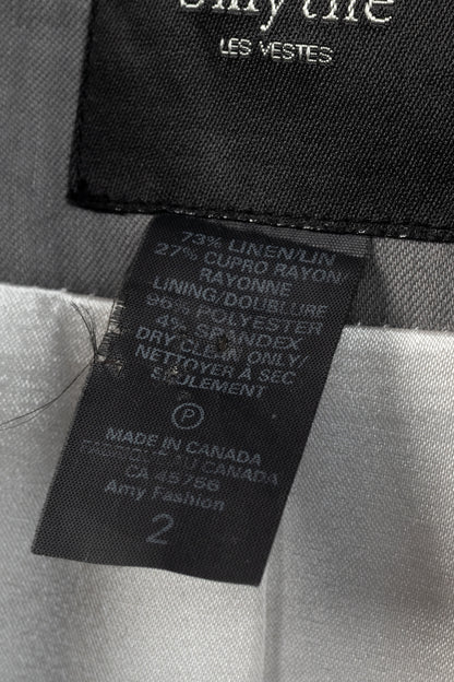 Smythe Sharp Shoulder Grey Linen-Blend 3/4-Sleeve Blazer