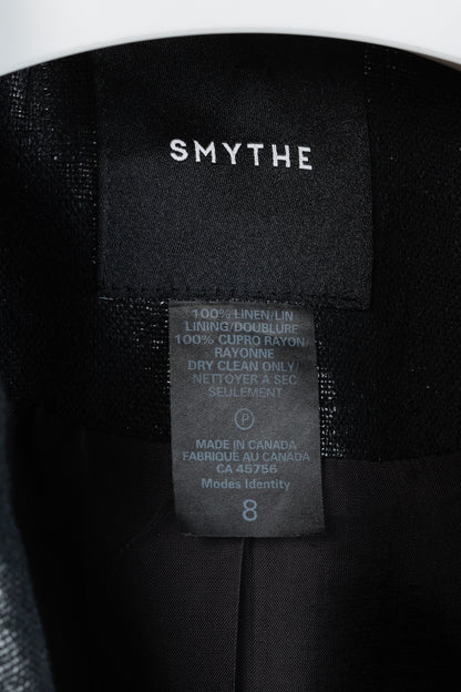 Smythe SS/18 Box Pleat Black Luster Linen Puff-Sleeve Blazer
