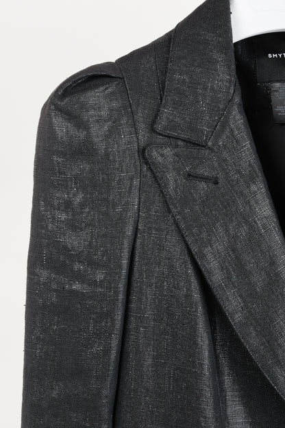 Smythe SS/18 Box Pleat Black Luster Linen Puff-Sleeve Blazer