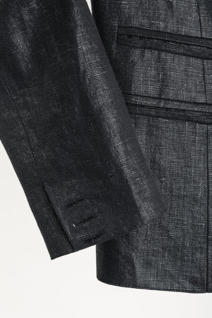 Smythe SS/18 Box Pleat Black Luster Linen Puff-Sleeve Blazer