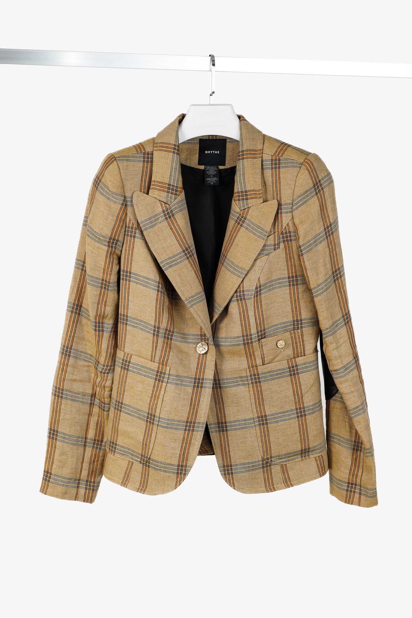 Smythe Patch Pocket Duchess Burlap Plaid Leather-Elbow-Patch Blazer