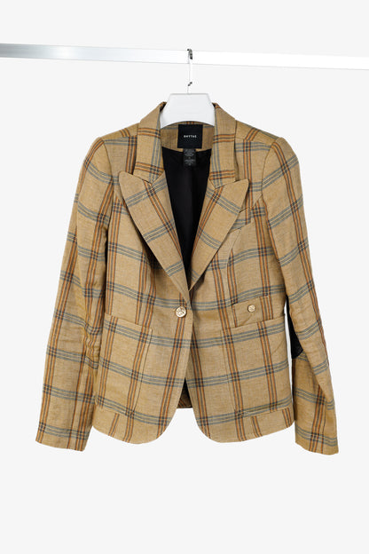 Smythe Patch Pocket Duchess Burlap Plaid Leather-Elbow-Patch Blazer