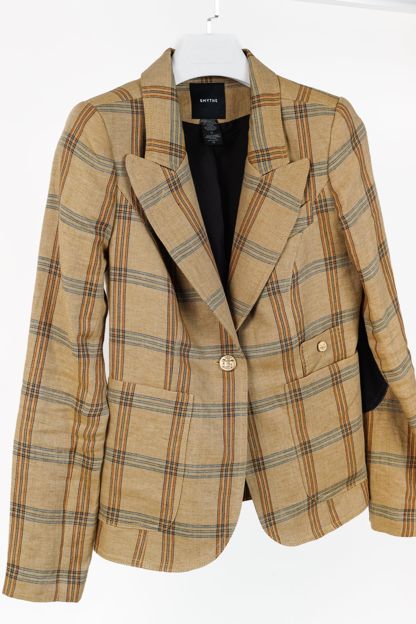 Smythe Patch Pocket Duchess Burlap Plaid Leather-Elbow-Patch Blazer