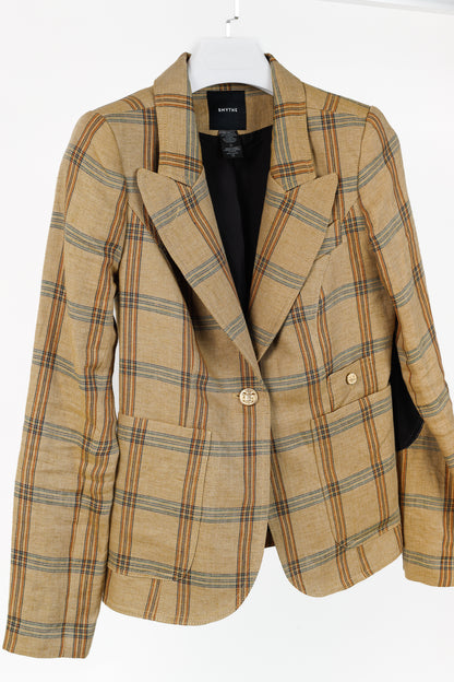 Smythe Patch Pocket Duchess Burlap Plaid Leather-Elbow-Patch Blazer