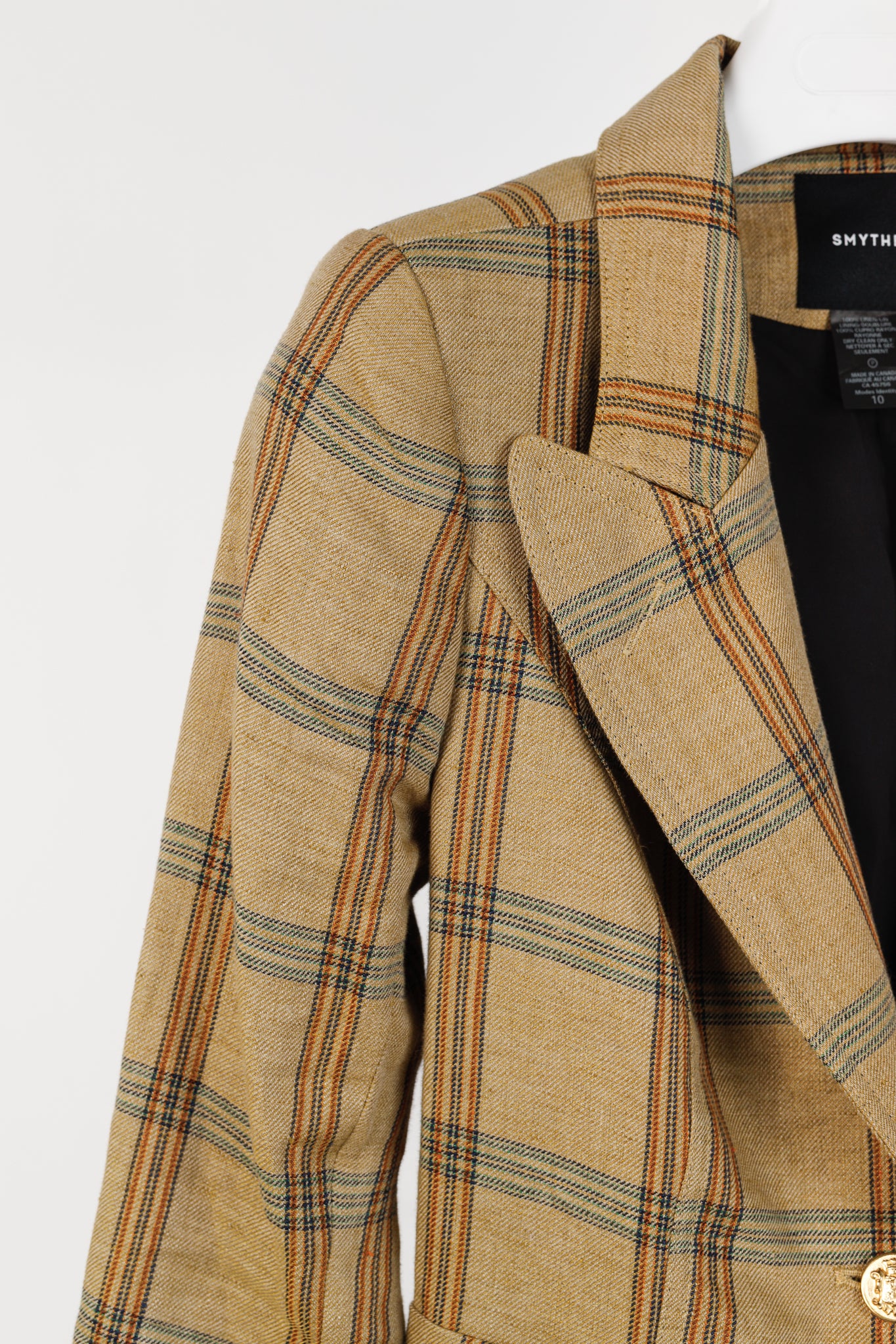 Smythe Patch Pocket Duchess Burlap Plaid Leather-Elbow-Patch Blazer