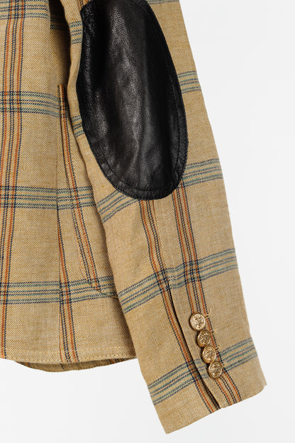Smythe Patch Pocket Duchess Burlap Plaid Leather-Elbow-Patch Blazer