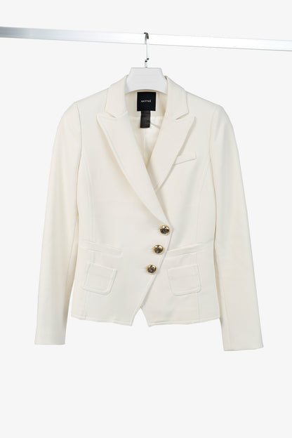 Smythe White Ponte 3-Button Wrap Blazer