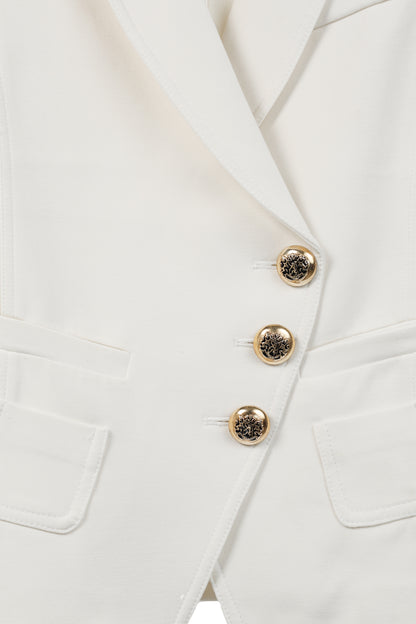 Smythe White Ponte 3-Button Wrap Blazer
