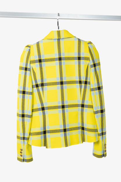 Smythe Lemon Plaid Pouf Sleeve One Button Blazer
