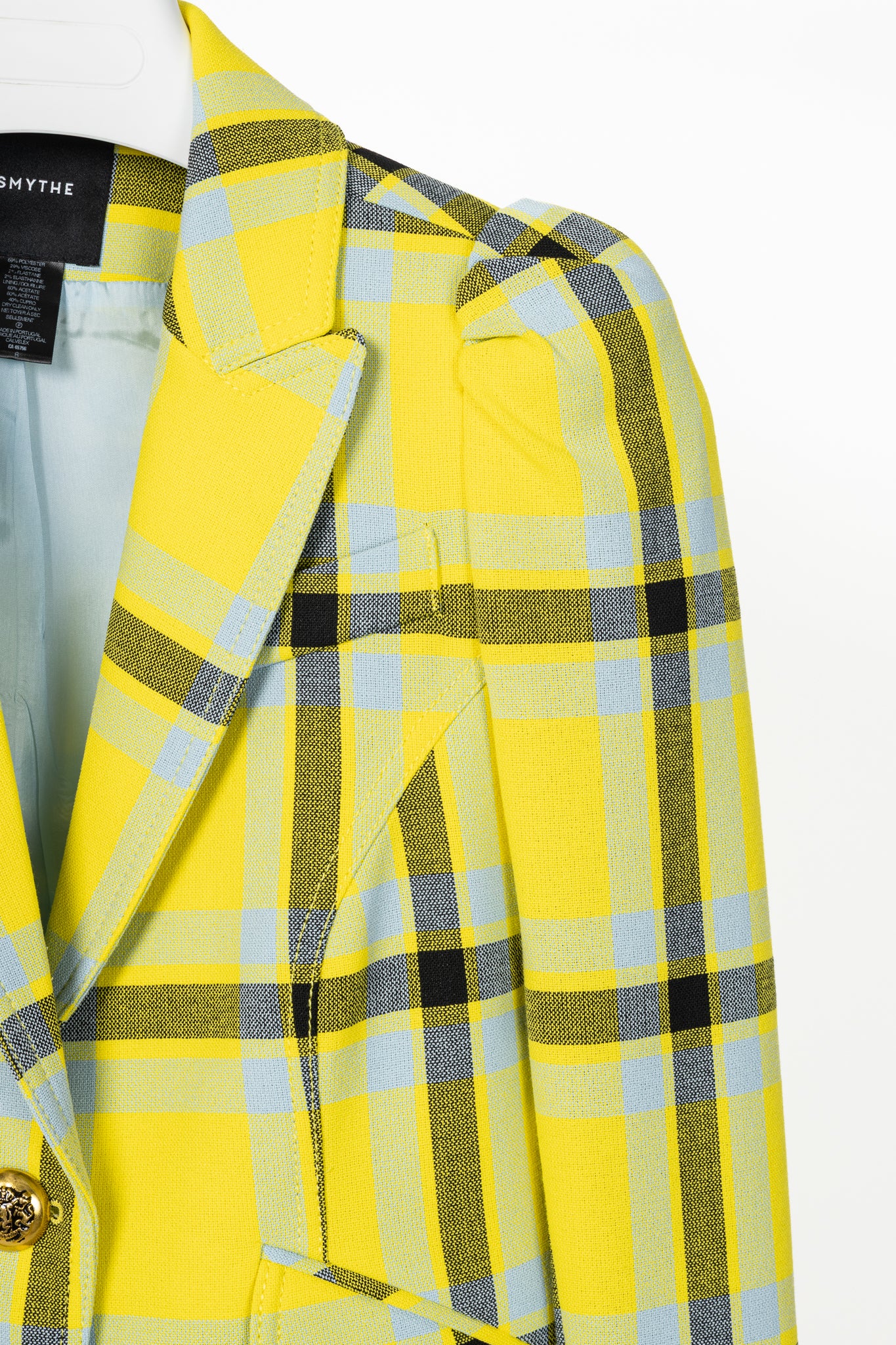 Smythe Lemon Plaid Pouf Sleeve One Button Blazer