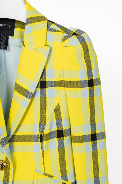 Smythe Lemon Plaid Pouf Sleeve One Button Blazer