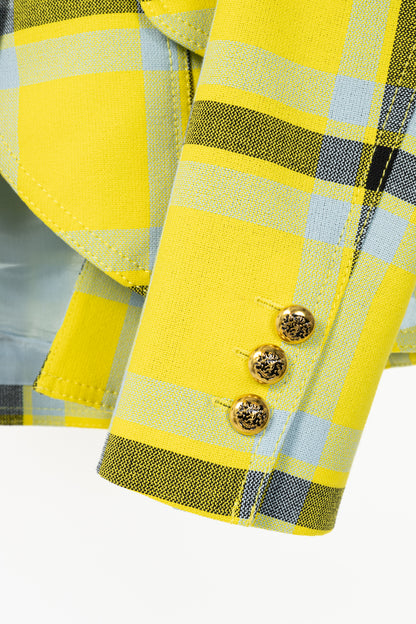 Smythe Lemon Plaid Pouf Sleeve One Button Blazer