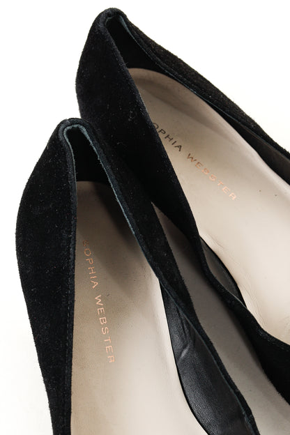 Sophia Webster Bibi Black & Rose Gold Butterfly Embroidered Suede Flats