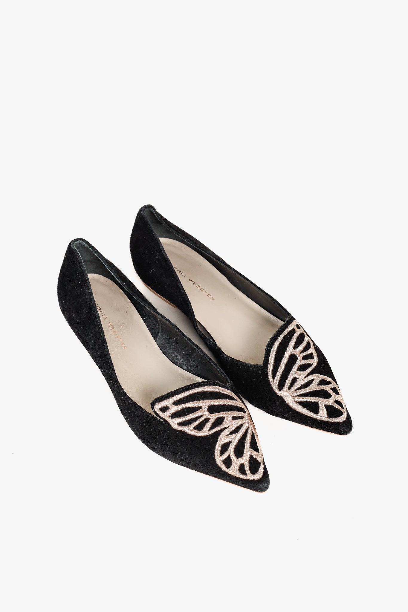 Sophia Webster Bibi Black & Rose Gold Butterfly Embroidered Suede Flats